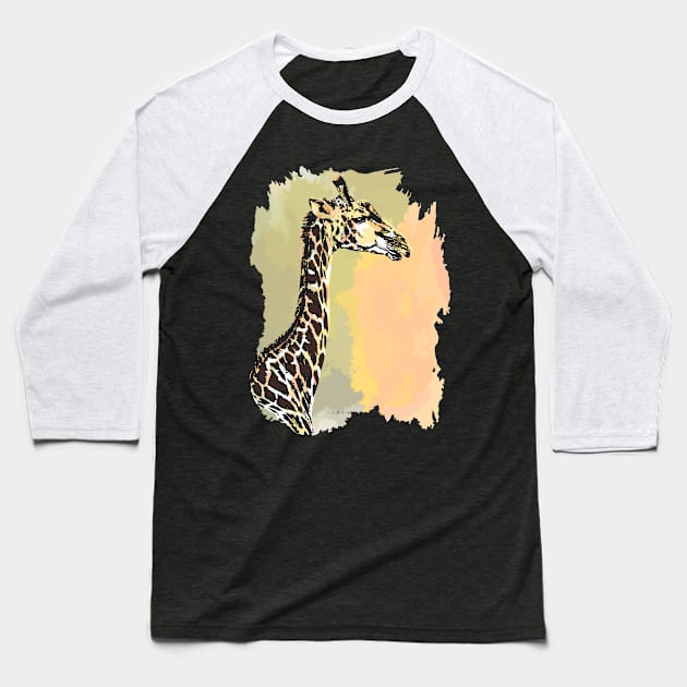 Giraffe Line & Wash Watercolor Painting for Giraffe Fans Baseball T-Shirt by scotch